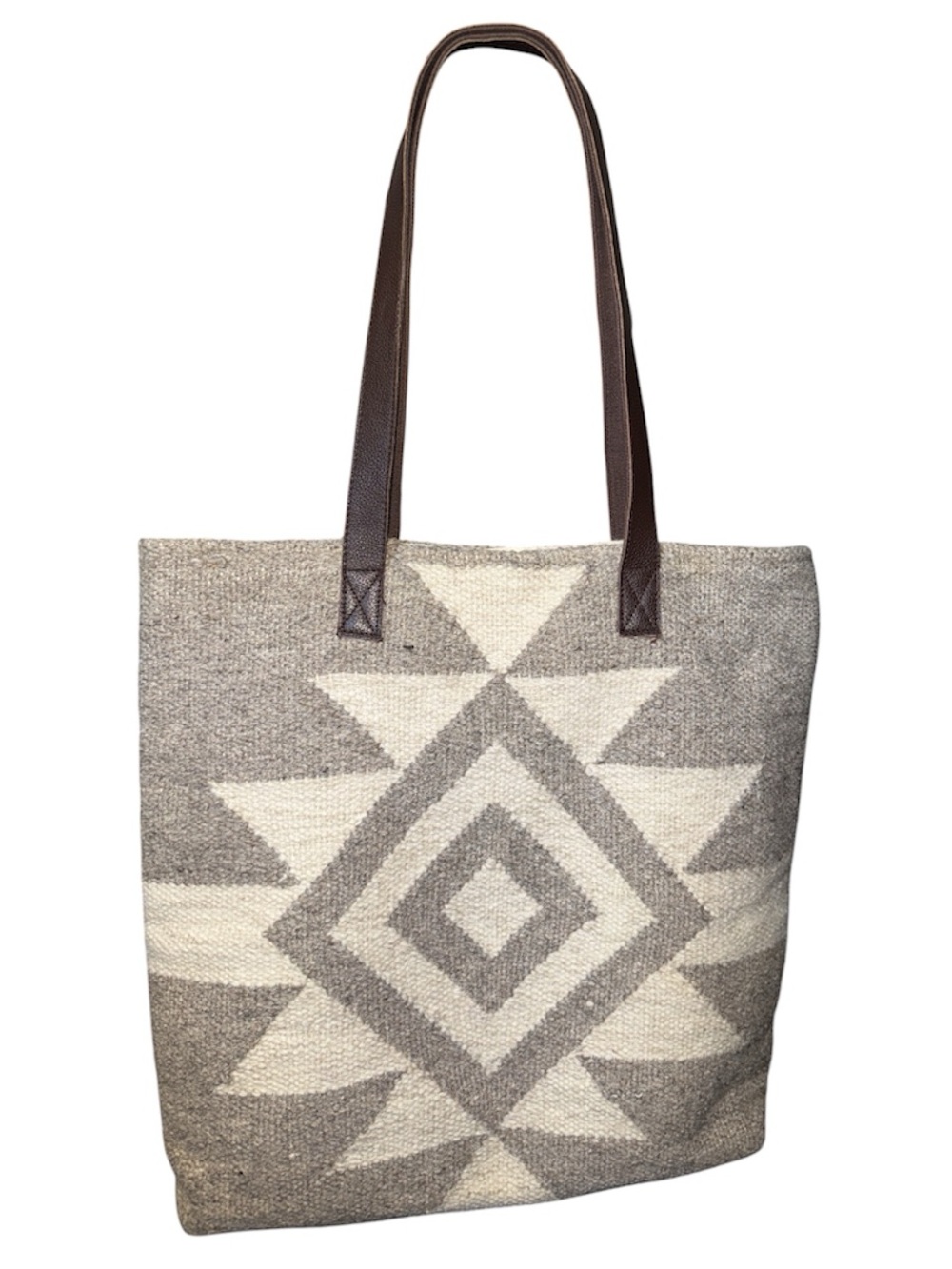 lovestitch Neutral Geo Tote with Dark Brown Straps - Picture 2 of 6